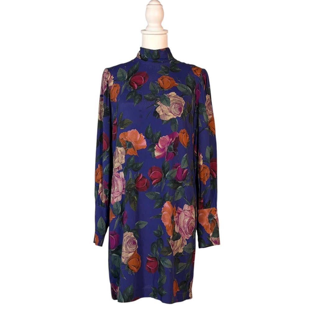 90s Nicole Miller Floral Dress Women’s S Long Sleeve‎ Mock Neck Shift Mod Retro